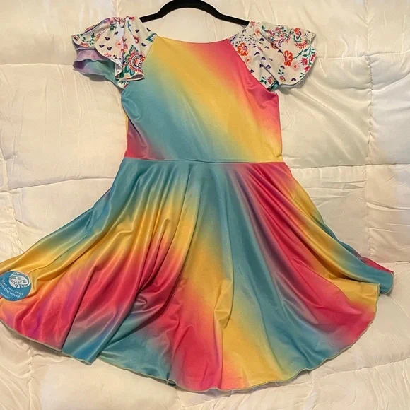 Girls' Twirly Girl Multicolor Rainbow Gradient & Paisley Fit-and-Flare Dress - Picture 3 of 5